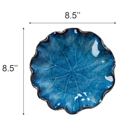 Set of 4 Round Serving Bowls-Royal Blue Stackable Serving Bowls, 8.5 IN | For Salad, Dessert-Ideal for Housewarming