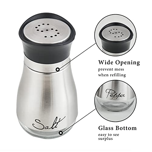 Salt and Pepper Shakers Set | Stainless Steel with Glass Bottle for Table, RV, Camp, BBQ, Set of 2, Sliver - color: Sliver