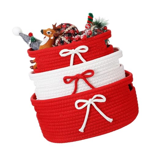 Storage Basket Collection Set with Elegant Bowknot Accent Home Decoration Organization Supplies Interlaced Storage Basket - color: Red