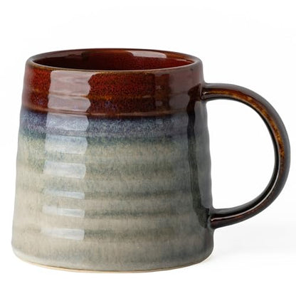 15.5oz Large Heavyweight Ceramic Mug, Reactive Gl (Black-Red) | 15.5oz Medium-Large, Heavy Weighted Stoneware, Reactive Transmutation Glaze, Microwave & Dishwasher Safe, Gift Box - color: Black Red