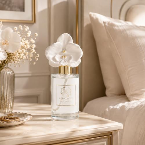 Reed Diffuser Set, White Orchid Ceramic Flower Frangrance Diffuser 6.76 fl. oz / 200ML, Home Reed Diffuser for Bathroom Office Bathroom Living Room Decor