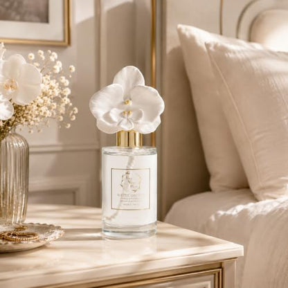 Reed Diffuser Set, White Orchid Ceramic Flower Frangrance Diffuser 6.76 fl. oz / 200ML, Home Reed Diffuser for Bathroom Office Bathroom Living Room Decor