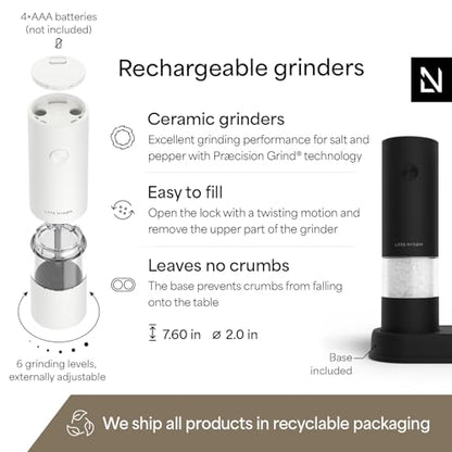 LARS NYSØM Electric Salt and Pepper Grinder Set I Automatic Salt and Pepper Mills with Adjustable Ceramic Grinder I AAA-Battery Operated Electric Spice Mill Set (Black/White) - color: Carbon Black / Pure White