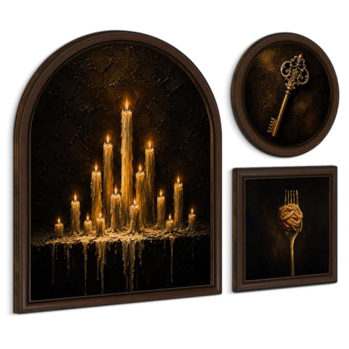 3 Pcs Vintage Dark Academia Wall Art Sign, Framed Gothic Candle Wall Decor | Moody Gothic Prints for Study Room Reading Nook Office Library - color: Candles