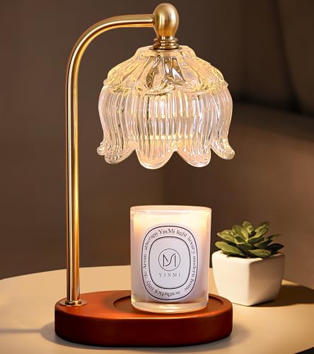 Candle Warmer Lamp with Timer Dimmable,Antique Brass Candle Lamp,Wax Melt Warmer Light for Jar Candles,Mother's Day/Birthday Gifts for Mom/Wife,Home Decor Lamp,with 2 Bulbs - color: Antique brass flower