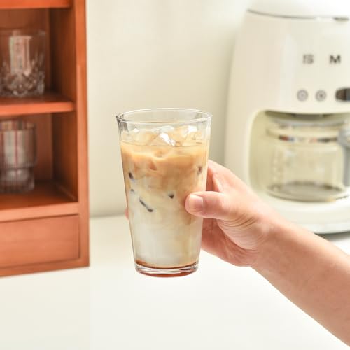 ALINK 16 oz Drinking Glasses, Set of 6 Highball Glass Cups Bar Glasses, Clear Heavy Base Stemmed Water Glasses for Beer, Iced Coffee Cups, Cocktail Glasses, Wine, Iced Tea, Dishwasher Safe - style: Hexagon Design