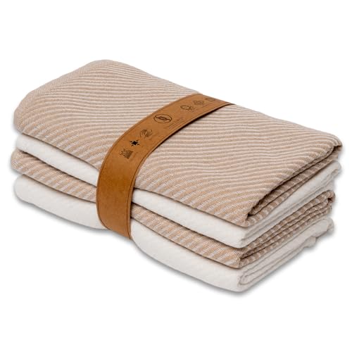 Ossano Kitchen Towels Set - 4 Pack, (20" x 30") - Boho & Decorative - Versatile as, Dish Towels for Drying Dishes, Drying Towels, Flour Sack Towel, Kitchen Cloths, Beige and Ecru - color: Beige and Ecru