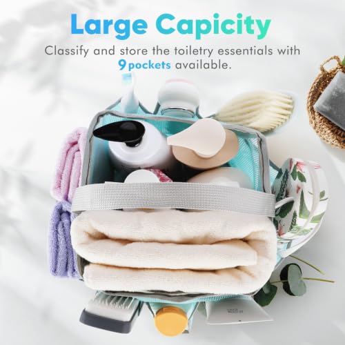 EUDELE Mesh Shower Caddy Portable, 8-Pocket Large Capacity, Quick Dry, Easy Clean, for Beach, Swimming, Gym, Travel - color: Mint Green-Grey