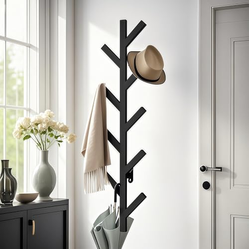 Prywot Vertical Hat Rack, Metal Coat Rack Wall Mounted, Black, 37.8" | 9 Hooks, Space-saving wall-mounted design, for Hats, Jackets, Coats, and Bags - Suitable for Entryways and Bedrooms - color: Black