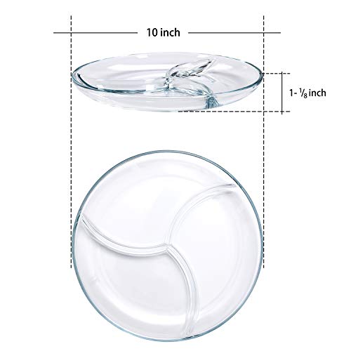 FOYO Round Tempered Glass Serving Platters/Trays - 3 Sectional -10'' Diameter, Set of 2