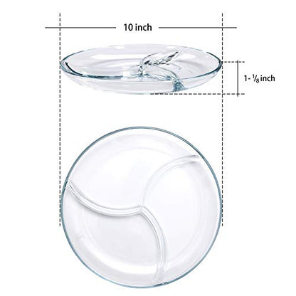 FOYO Round Tempered Glass Serving Platters/Trays - 3 Sectional -10'' Diameter, Set of 2