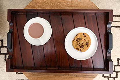 Bamboo Land- Large Wooden Serving Tray with Handle, 20” X 12’’, Dark Brown, Wooden Tray with Handles, Serving Tray with Handles - color: Dark Brown