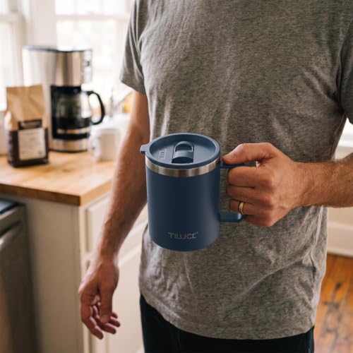 TILUCK 12 oz Insulated Coffee Mug with Lid and Handle | BPA-Free Lid, Double-Wall Vacuum Insulation, Stainless Steel Coffee Cup, Dishwasher Safe Mug for Hot & Cold Drinks, DarkBlue - color: Matte DarkBlue, size: 12 Ounces