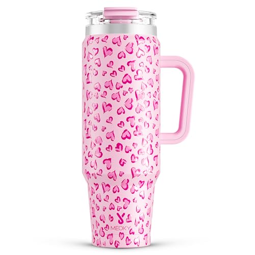Meoky 40 oz Tumbler with Handle and Straw, Insulated Tumbler with Lid and Straw, Stainless Steel Travel Mug, Keeps Cold for 34 Hours, 100% Leak Proof, Fits in Car Cup Holder (Love) - color: Love, size: 40 Ounces