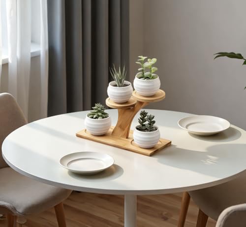 Bamboo Plant Stand - 3 Tier Window Plant Shelf for Indoor Plants | Wooden Flower Stand & Tabletop Plant Holder for Windowsills