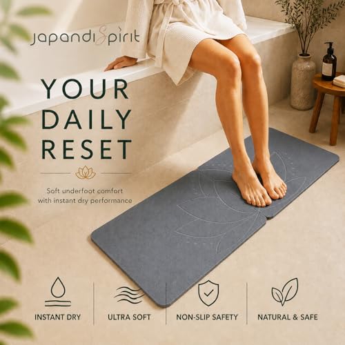 Stone Bath Mat - Diatomite, Quick Dry - Lotus Fusion 2-Pack | Non-Slip, Large Coverage When Combined, Bath Stone, Stone Bath Mats, 23.6"x15.4" (x2) - color: Lotus Fusion 2-pack