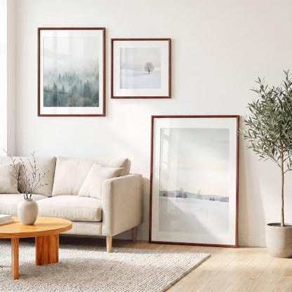 Acovy 9x12 Picture Frame, Natural Solid Mahogany Wood | Handcrafted Wooden Frame, Matted to 6x8, High Definition Tempered Glass, Wall Hook Included - color: Mahogany, size: 9"x12"