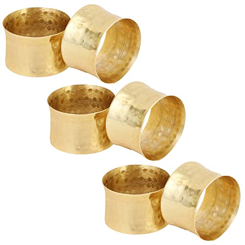 ITOS365 Gold Napkin Rings Set of 6, Handmade Hammered Metal Napkin Ring Holders for Dining Table, Wedding, Farmhouse & Party Table Decor - color: Gold