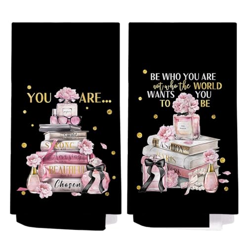 SPBL&L Pink Kitchen Towels - Set of 2, Fashion Book Art Decorative Hand Towels, Modern Kitchen Bathroom Decor, 16x24 Inches - color: Bathroom-fashion Book Black