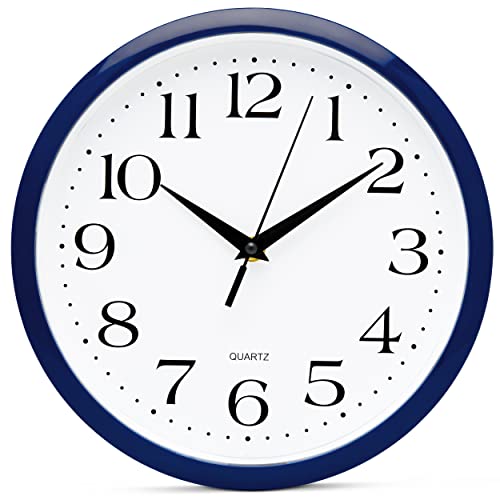 Bernhard Products Navy Wall Clock Silent Non Ticking - 10 Inch Quality Quartz Battery Operated Round Easy to Read Home/Kitchen/Office/Classroom/School Clock - color: Navy, size: 10 Inch