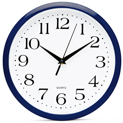 Bernhard Products Navy Wall Clock Silent Non Ticking - 10 Inch Quality Quartz Battery Operated Round Easy to Read Home/Kitchen/Office/Classroom/School Clock - color: Navy, size: 10 Inch