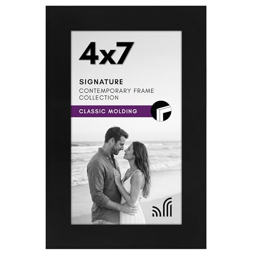Americanflat 4x7 Picture Frame - Engineered Wood - Black | Shatter-resistant glass, wall or tabletop display with included easel, sawtooth hangers included - color: Black, size: 4x7