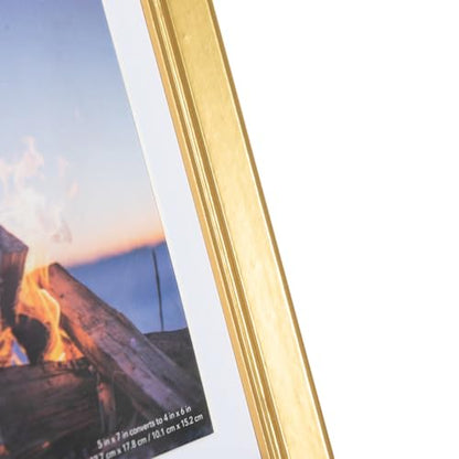 5x7 Picture Frame Gold, Display 5x7 without Mat or 4x6 with Mat, Wall Gallery Photo Frames - color: Gold Wood, size: 5x7 inches