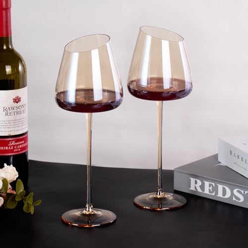 KAMMAK Crystal Red Wine Glasses Set of 2, 16.06 oz Stemmed Glasses, XH012 | Hand Blown, Bordeaux Wine Glasses, Thin Rim & Long Stem, Red & White, Daily Use, Wedding or Birthday Gift for Women - size: 8KPXH012