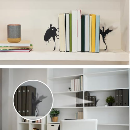 Dragon Metal Bookends Set of 2 Styles Gothic Book Ends for Shelves Bookshelf Home Office Desk Bookshelf Decor Gift for Dragon Lovers and Reading Enthusiasts - style: Flying Dragon