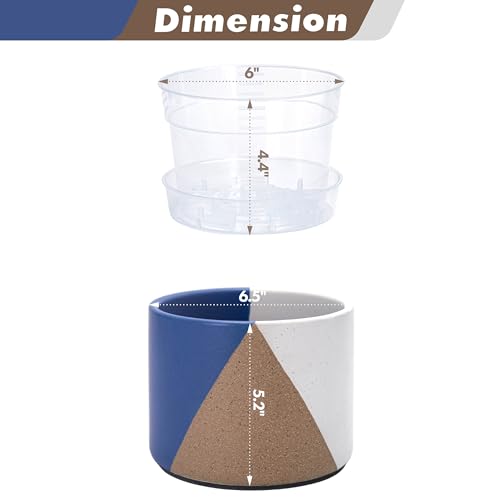 D'vine Dev 2-Pack Cachepot with Clear Pot, 6.5"low, Cobalt Canyon, 93-V-D-3 | Dual-Pot System, Root Visibility, Bottom Watering Support, Enhanced Drainage, Artistic Stoneware Design, Easy Plant Care - color: Cobalt Canyon, size: 6.5” Cachepot + 6“ Clear G