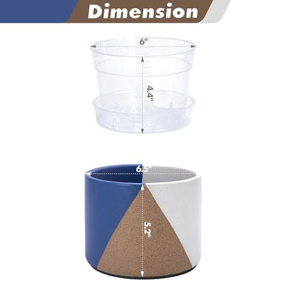 D'vine Dev 2-Pack Cachepot with Clear Pot, 6.5"low, Cobalt Canyon, 93-V-D-3 | Dual-Pot System, Root Visibility, Bottom Watering Support, Enhanced Drainage, Artistic Stoneware Design, Easy Plant Care - color: Cobalt Canyon, size: 6.5” Cachepot + 6“ Clear G