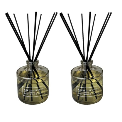 Bellevue Reed Diffuser, 6 fl oz Glass Filled Diffuser, Highly Concentrated Fragrances with Essential Oils, Home Fragrance, Scent:Driftwood Sand (Pack of 2) - size: PACK OF 2