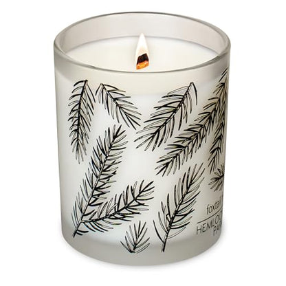 Hemlock Park Foxtail Fir Frosted Crackling Wood Wick Candle | 7.2 oz | Coconut Apricot Wax | Crackling Wood Wick | Botanical Fragrance | Made in USA