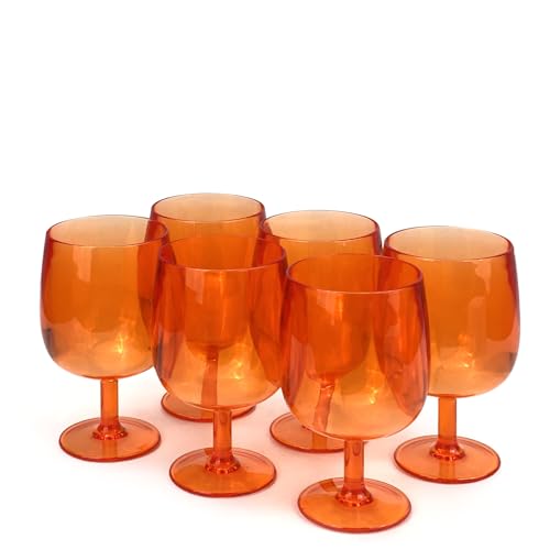 Yalin Set of 6 Unbreakable 12 oz Acrylic Plastic Wine and Water Tumbler Stackable Goblets. (Orange, 12 oz) - color: Orange, size: 12 oz