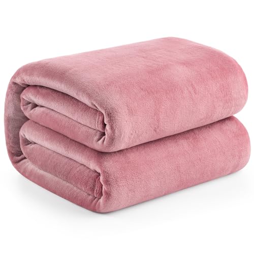 Hansleep Throw Fuchsia Fleece Blanket, Soft Flannel Bed Blanket | Fuzzy Cozy Blanket 50x60 Inches, Multi-use for Bed, Sofa, Couch, Travel, Camping, All Season Warm Lightweight Cover - color: Dusty Rose, size: Throw (50x60 Inches)