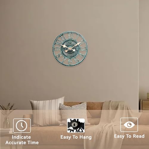 Lily's Home Hanging Wall Clock, Steampunk Gear and Cog Design with a Pewter Finish, Ideal for Indoor or Outdoor Clock, Poly-Resin (12 Inches Diameter)