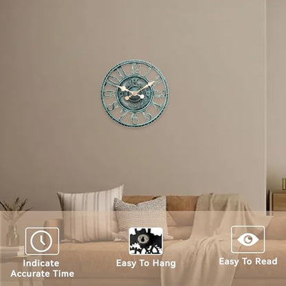 Lily's Home Hanging Wall Clock, Steampunk Gear and Cog Design with a Pewter Finish, Ideal for Indoor or Outdoor Clock, Poly-Resin (12 Inches Diameter)