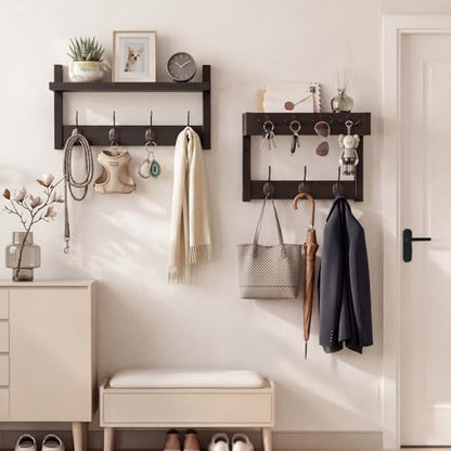 Coat Rack Wall Mount with Shelf & Mail Organizer,29 Inch Wall Shelf with 7 Coat Hooks and 4 Key Hooks for Entryway,Living Room,Bedroom,Offices(Black) - color: Black