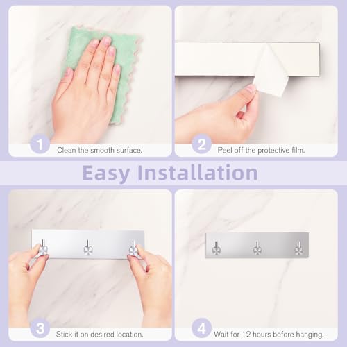 VIS'V Key Holder Wall Mount, Small Adhesive Key Hanger with 3 Hooks, Silver | Metal Material, No Drilling, Extra Adhesive Strip, Suitable for Entryway, Hallway, Doorway, Kitchen, Garage, Camper - color: Silver