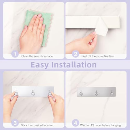 VIS'V Key Holder Wall Mount, Small Adhesive Key Hanger with 3 Hooks, Silver | Metal Material, No Drilling, Extra Adhesive Strip, Suitable for Entryway, Hallway, Doorway, Kitchen, Garage, Camper - color: Silver