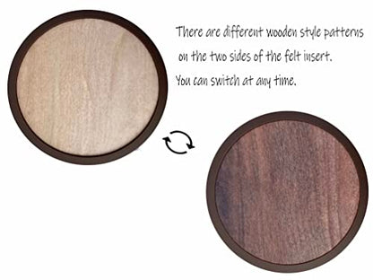Absorbent Coasters for Drinks with Holder - 6packs, Silicone Coaster with Soft Felt Insert (4.3 inch Coasters with 4.5 inch Holder, Wooden Style) - color: Wooden Style