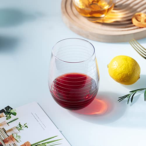 Joeyan Hand Blown Etched Stemless Wine Glasses with Dots Strips Pattern for Red Wine,Large Carved Drinking Glass Cups Tumblers for Wedding Anniversary Party Home,Set of 4,17.5 oz - color: Etched Dots Swirls Strips Patterned