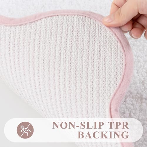 Pauwer Bathroom Rug Sets 3 Piece, Scalloped Bath Rugs, White and Dusty Pink | Non Slip Washable Bath Mat With U-Shaped Toilet Rug, Extra Absorbent Quick Dry, For Floor Sink - color: White and Dusty Pink