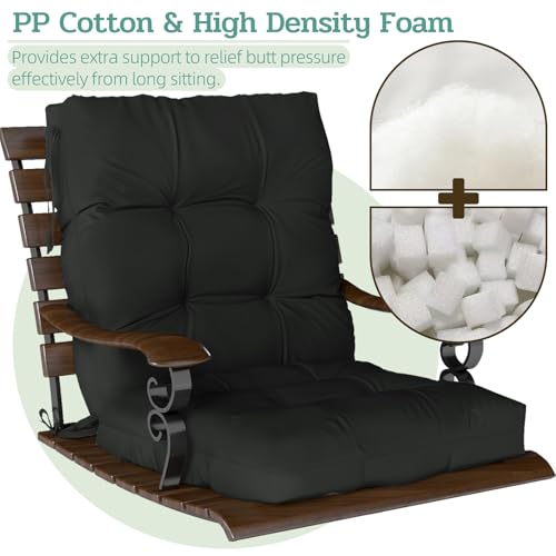 Outdoor Chair Cushions 42x21x4 Inch Set of 2, Black | Patio Cushions for Dining Rocking Chairs, High Back Soft Seat Pad with Ties, Waterproof Fade Resistant, Indoor Outside Use - color: Black