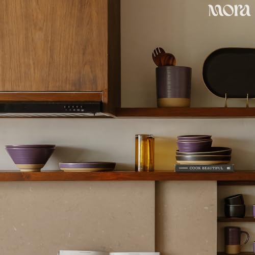 Mora Medium Dishes Set of 4, 35oz Ceramic Pottery Pasta Plate/Wide Bowls - Microwave, Oven and Dishwasher Safe - Nebula - color: Nebula