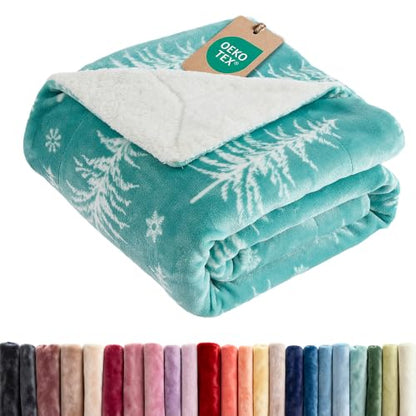 Christmas Sherpa Blanket Throw, Reversible Blanket - Snowy Trees, 50x60 | Super Soft Double Sided Throw for Bed, Sofa, Couch, Reversible Sherpa Fleece Blanket, Thick, Warm, Plush, Xmas Winter Bedding - color: 07 - Snowy Trees