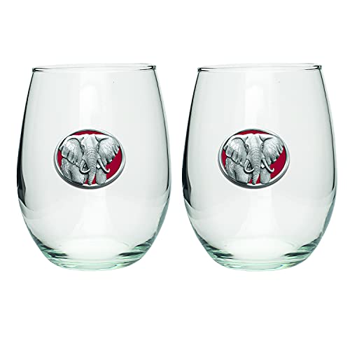 Heritage Pewter Elephant Stemless Glass Goblets – Set of 2 | 15 OZ Goblet Wine Glasses | Expertly Crafted Pewter Glass - style: ELEPHANT,RED