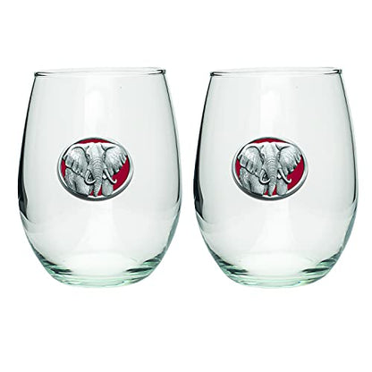 Heritage Pewter Elephant Stemless Glass Goblets – Set of 2 | 15 OZ Goblet Wine Glasses | Expertly Crafted Pewter Glass - style: ELEPHANT,RED
