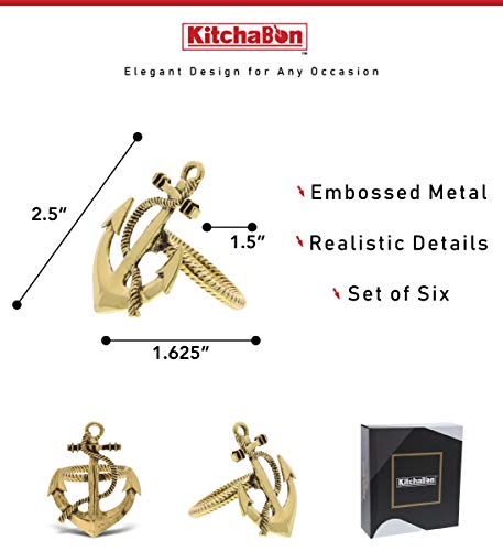 Gold Napkin Rings Set of 6 - Elegant Metal Gold Napkin Holder Ring Bands, Fancy Table Centerpiece Napkin Rings for Holiday Family Dinner, Birthday Party, Wedding Decorations - Anchor - style: Gold - Anchor