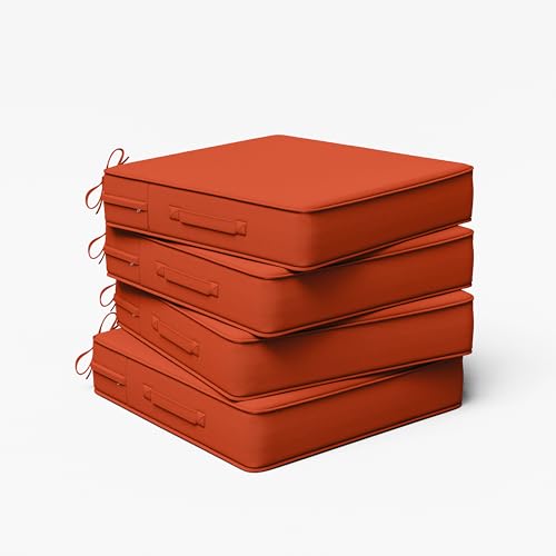 Outdoor Chair Cushion 19 x 19 x 4 Inches Patio Furniture Outdoor Waterproof Seat Cushion, Patio Chair Cushion with Handles and Ties, Square Dining Chair Cushion Set of 4, Orange - color: Orange, size: 19×19×4 in